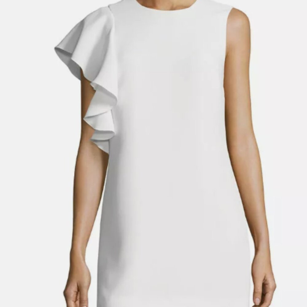 Elizabeth and James Luca Crepe Ruffle-Trim Mini Dress in Ivory
